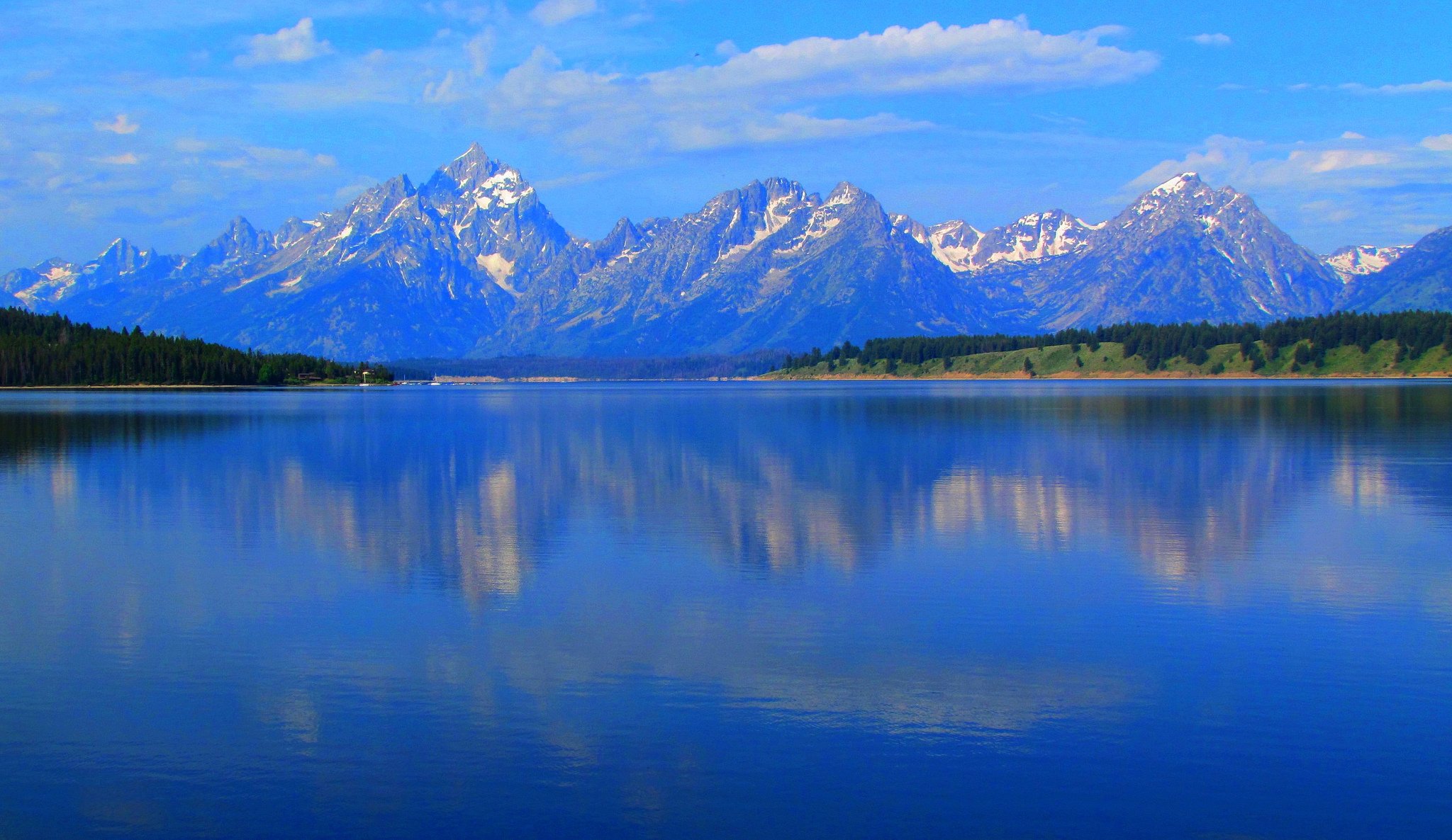 park narodowy grand teton wyoming usa góry jezioro drzewa las niebo chmury