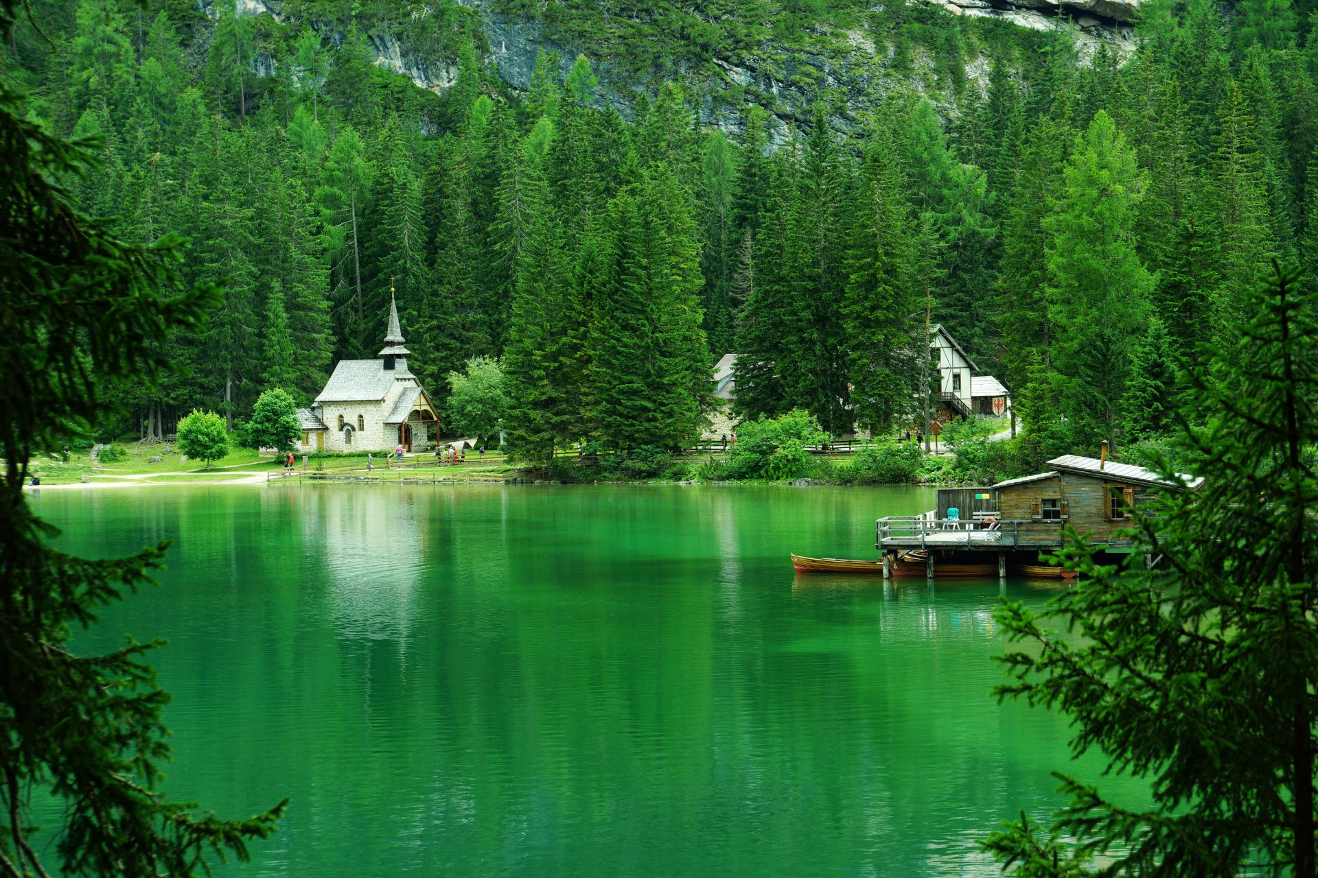 italy forest mountain tree lake braies lake