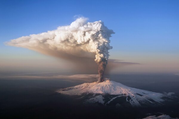 Smoking volcano on the island of Sicily