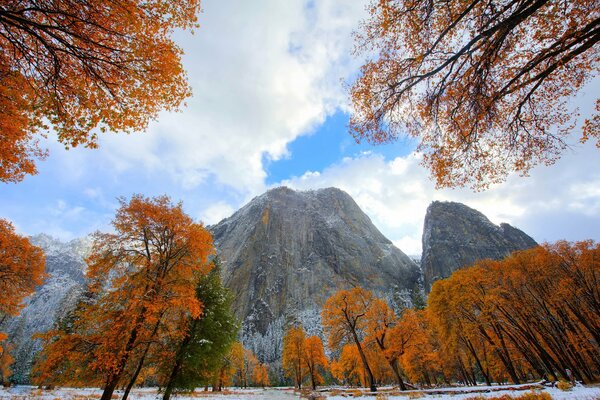 Autumn landscape with mountain view