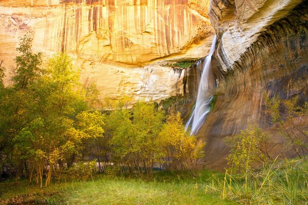 A stream of water flowing down the rocks