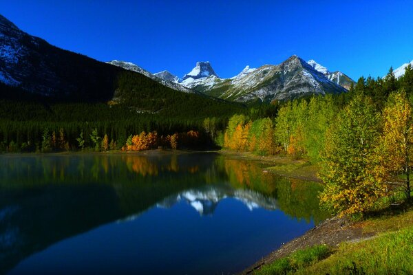 Lac d automne avec de beaux débordements