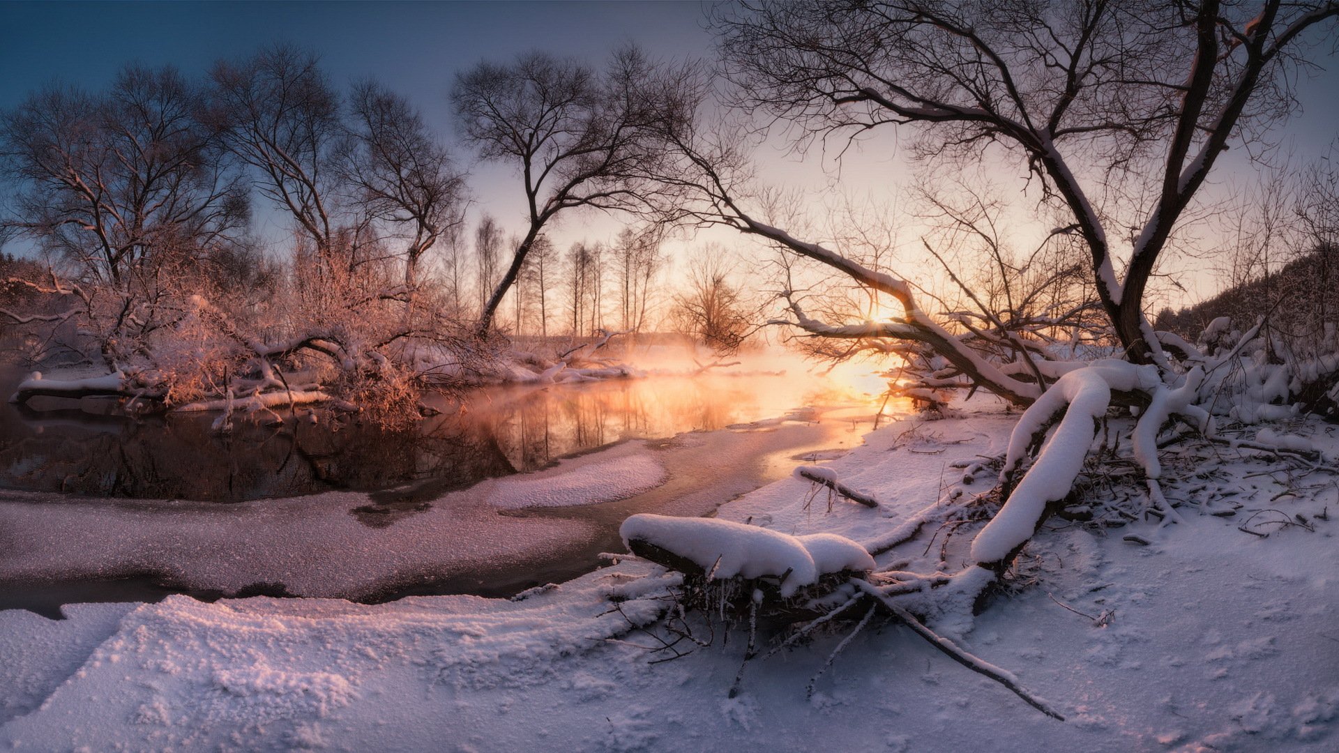 river winter sunset