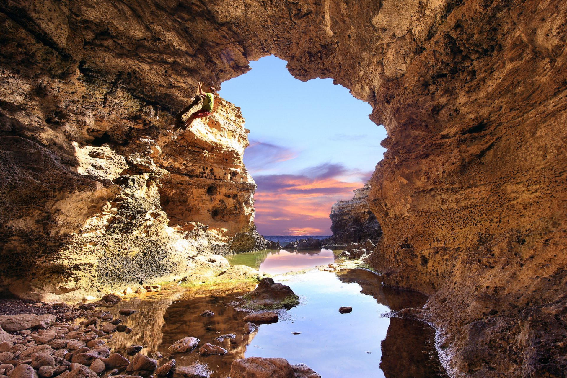 rock sea cave grotto tide