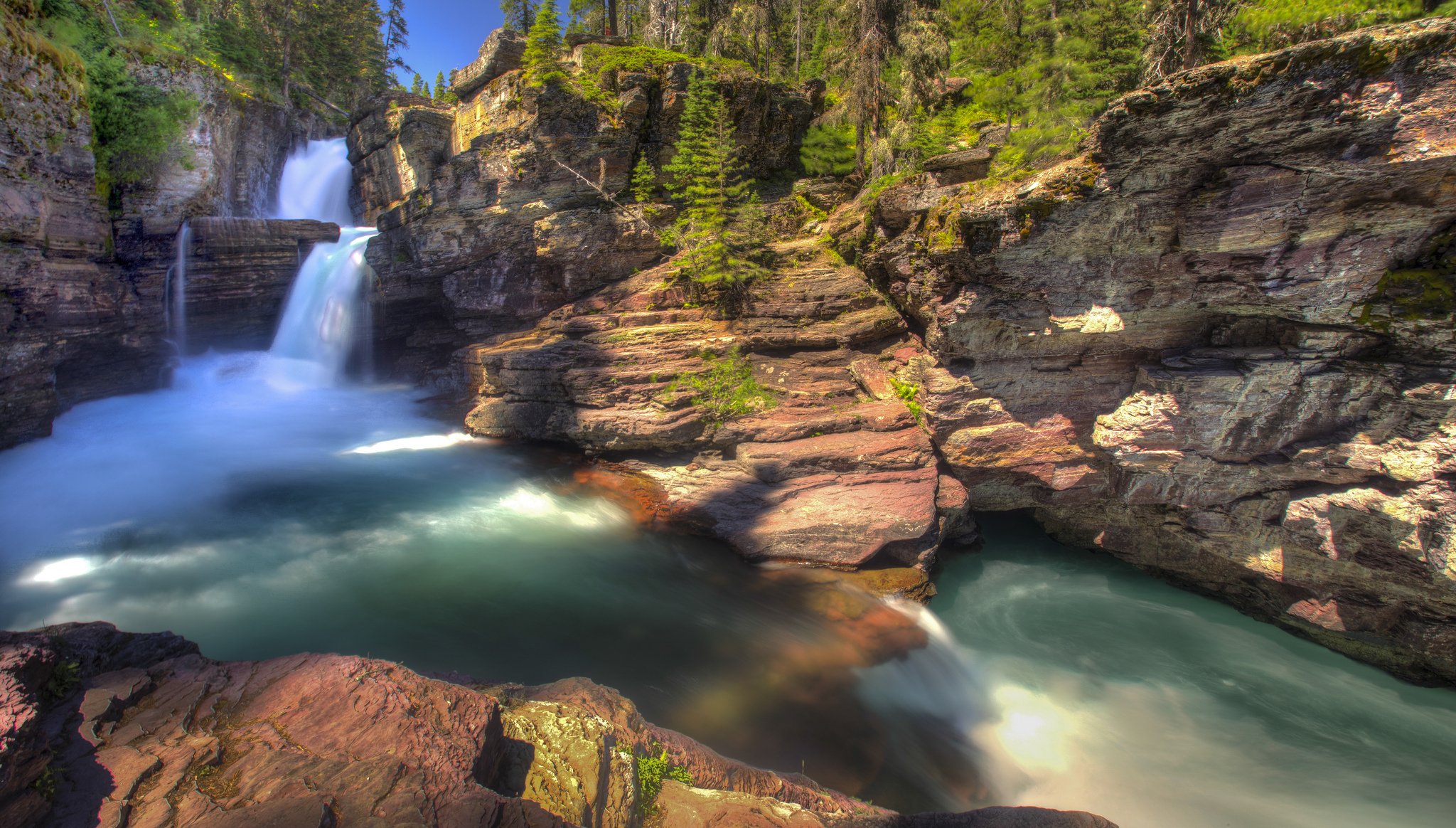 t mary falls glacier national park montana waterfall park forest