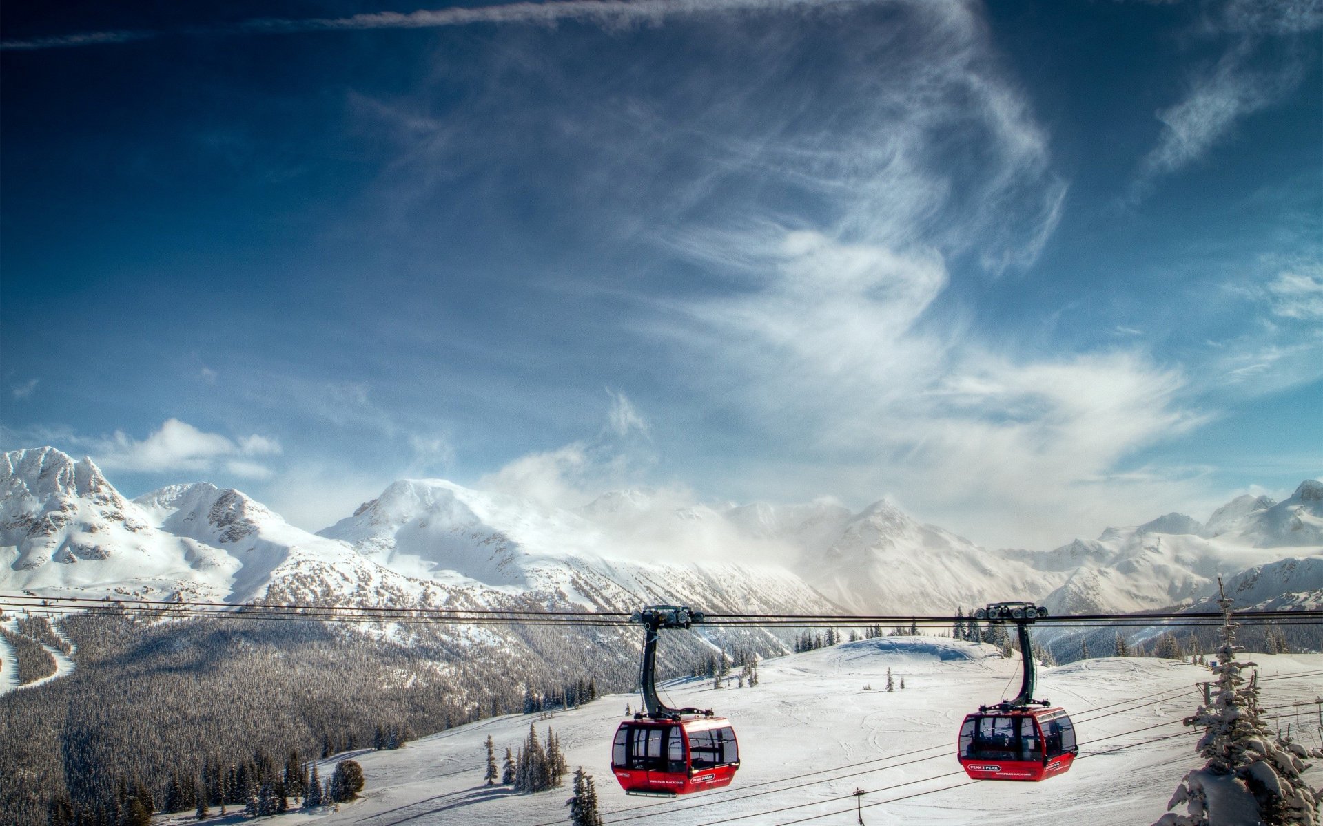 mountain tops snow winter lift tourism sky cloud