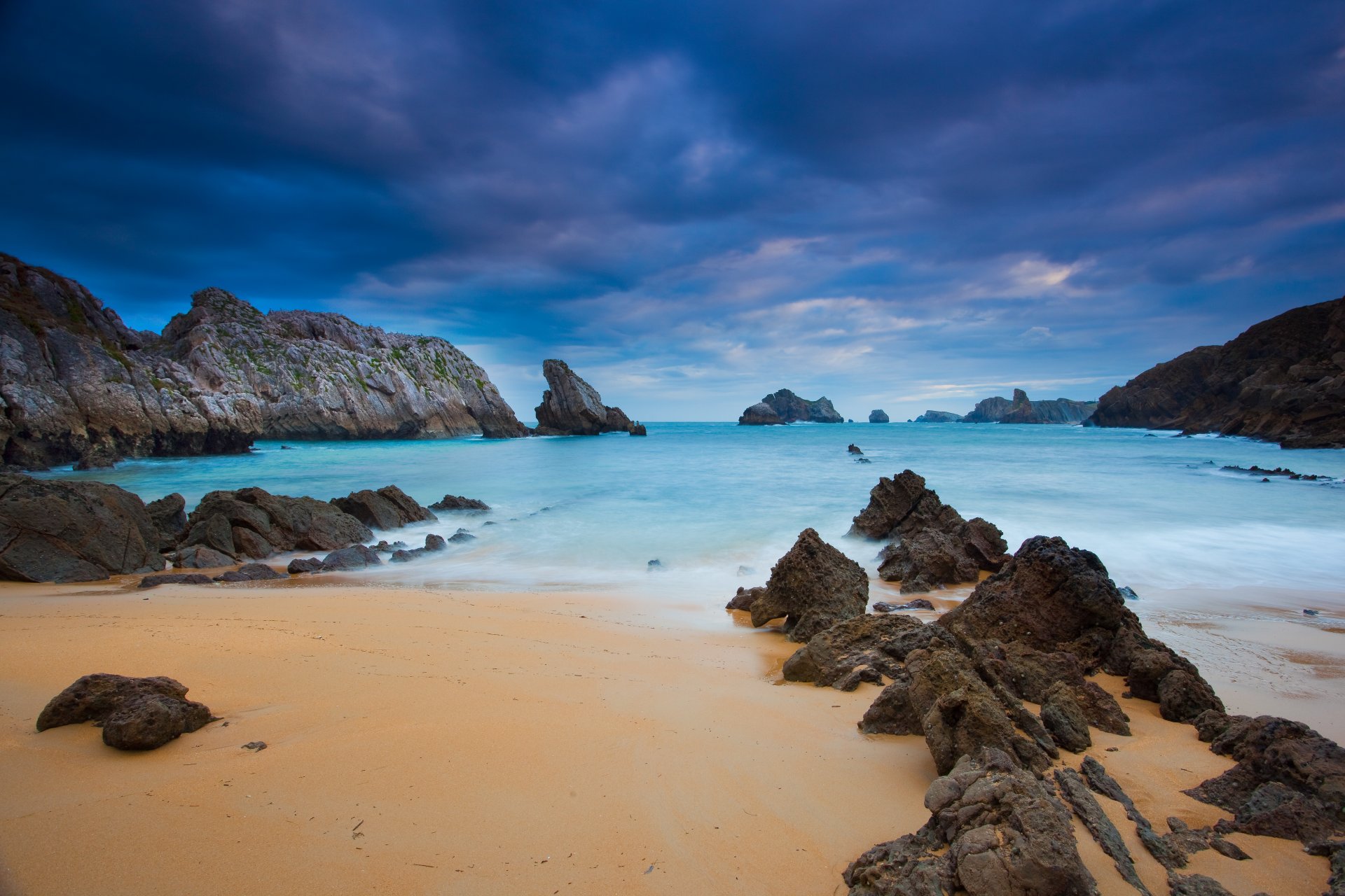 naturaleza océano noche playa arena rocas