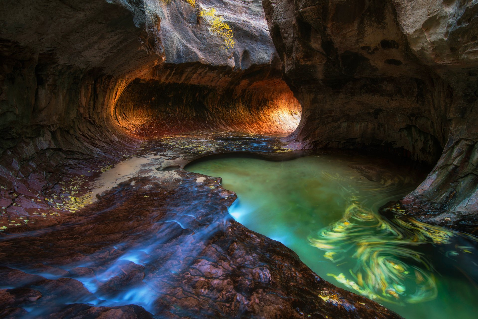 estados unidos utah parque nacional zion ranura del cañón rocas corriente agua exposición otoño octubre