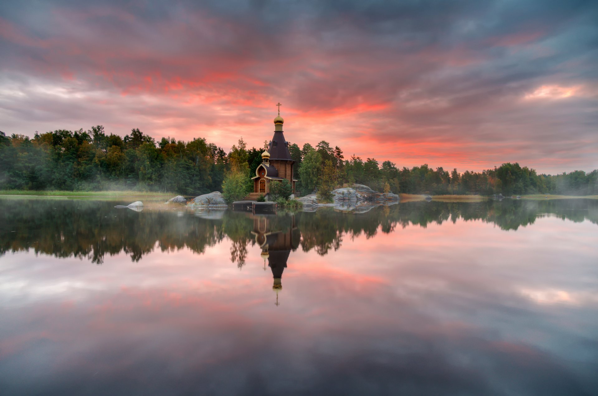 vuoksa russland anfang des herbstes tempel fluss