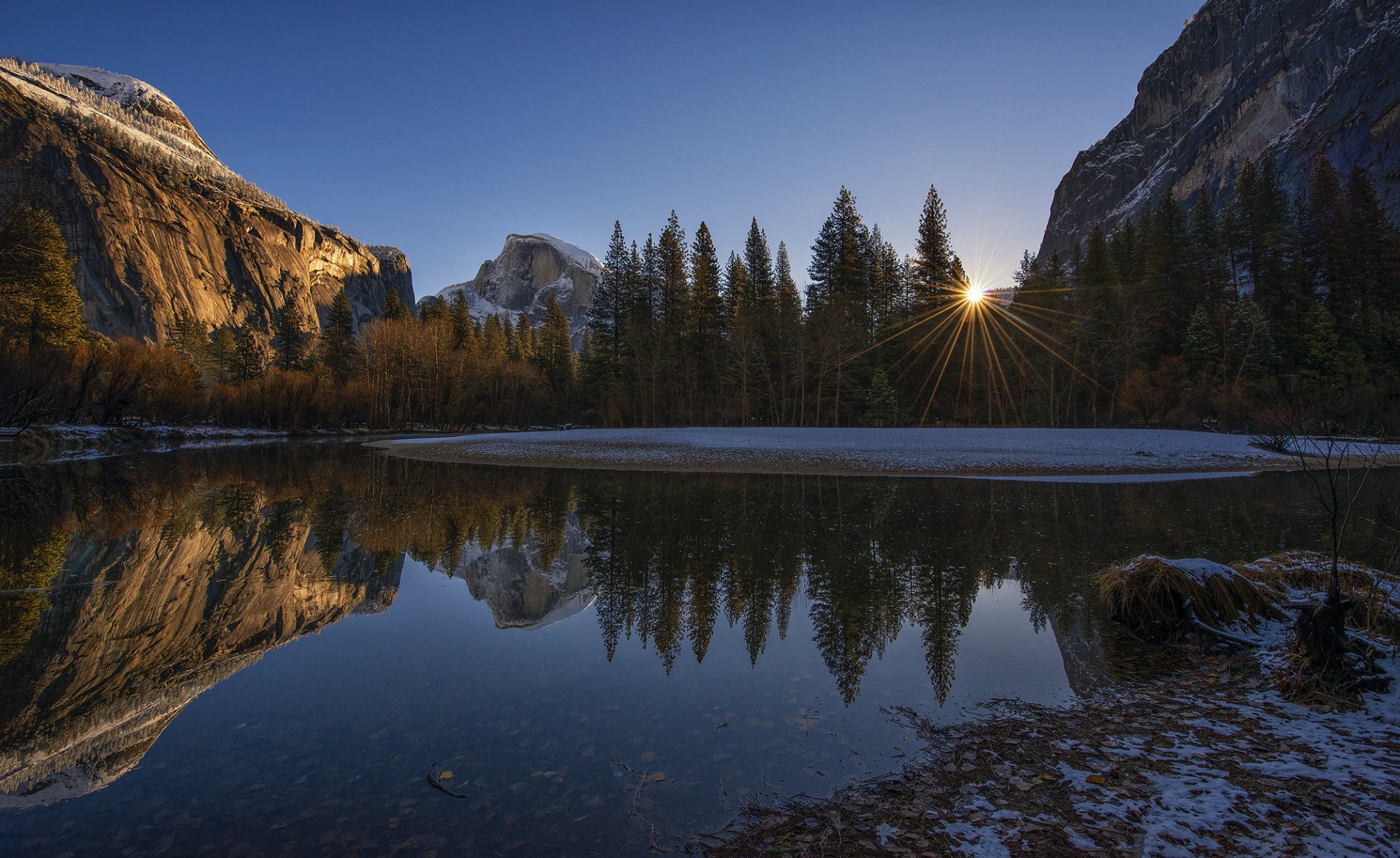 yosemite national park sierra nevada united states mountain sky tree lake rock sun rays sunset