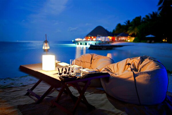 Evening beach dinner ocean romance