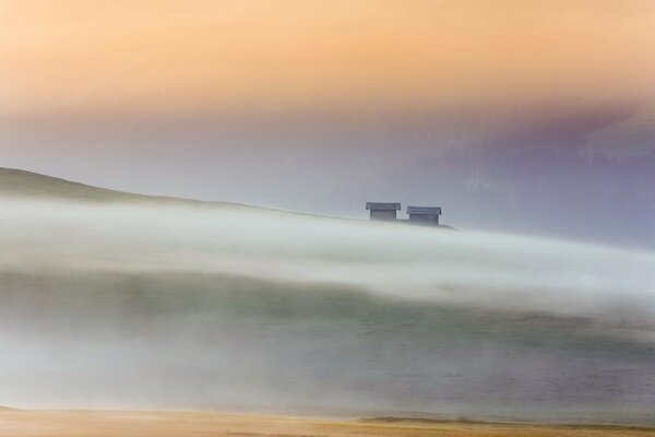 Foggy morning alpe di siussi in italy