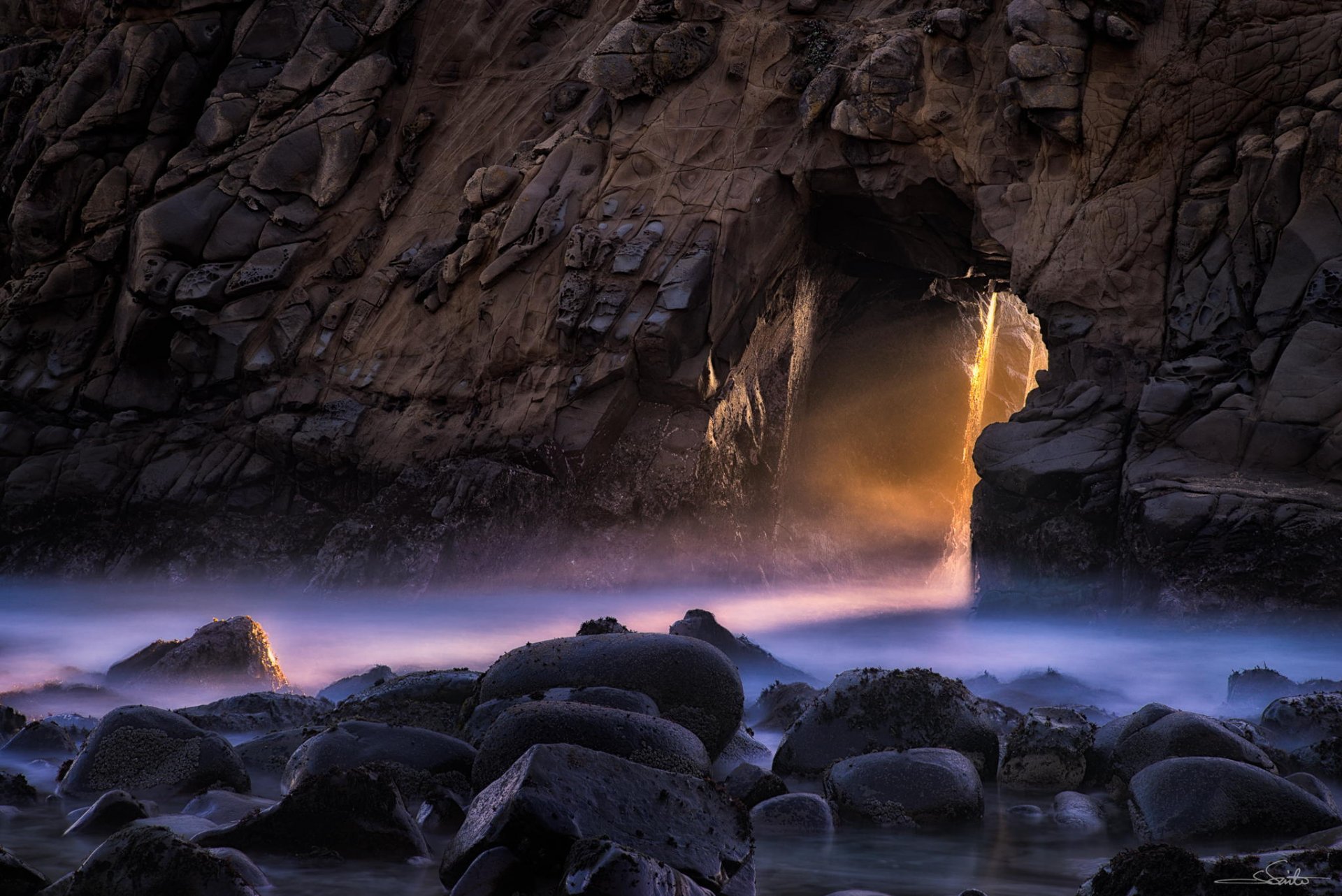 pfeiffer beach big sur californie pacifique coucher de soleil rocher océan pierres