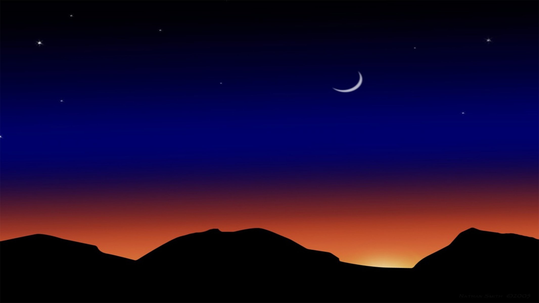 mountain night glow star moon year silhouette vector