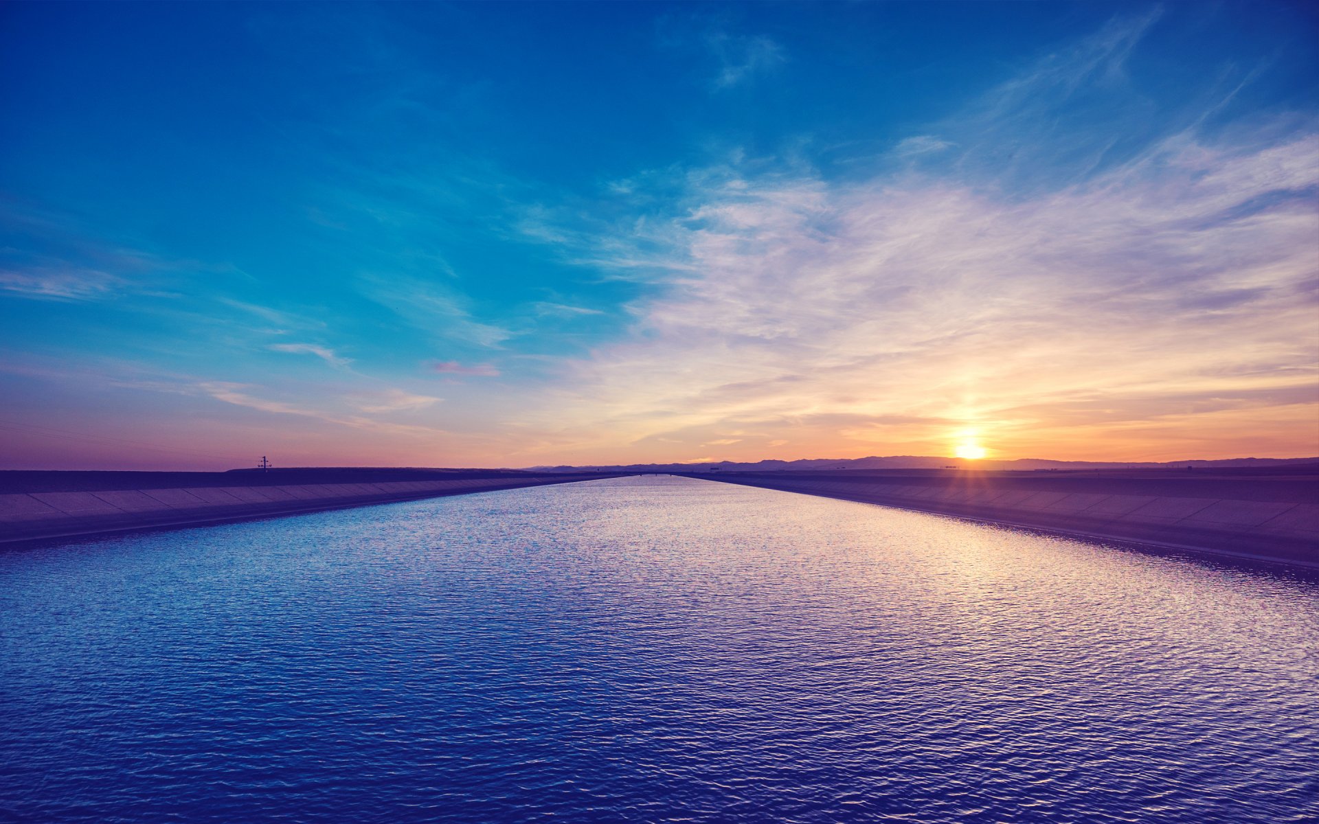 channel water river sunset sky