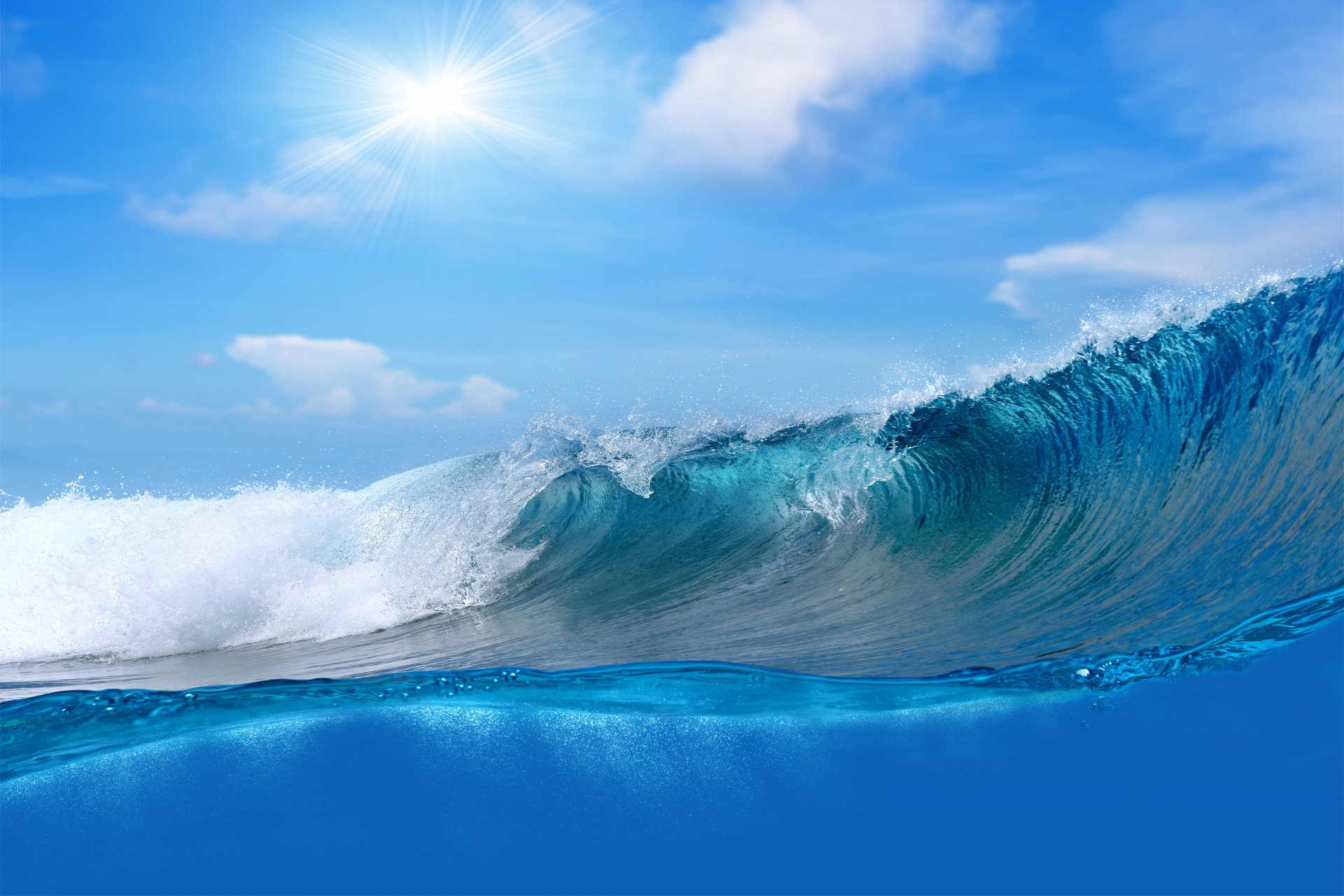 ocean wave blue sea sky splash water