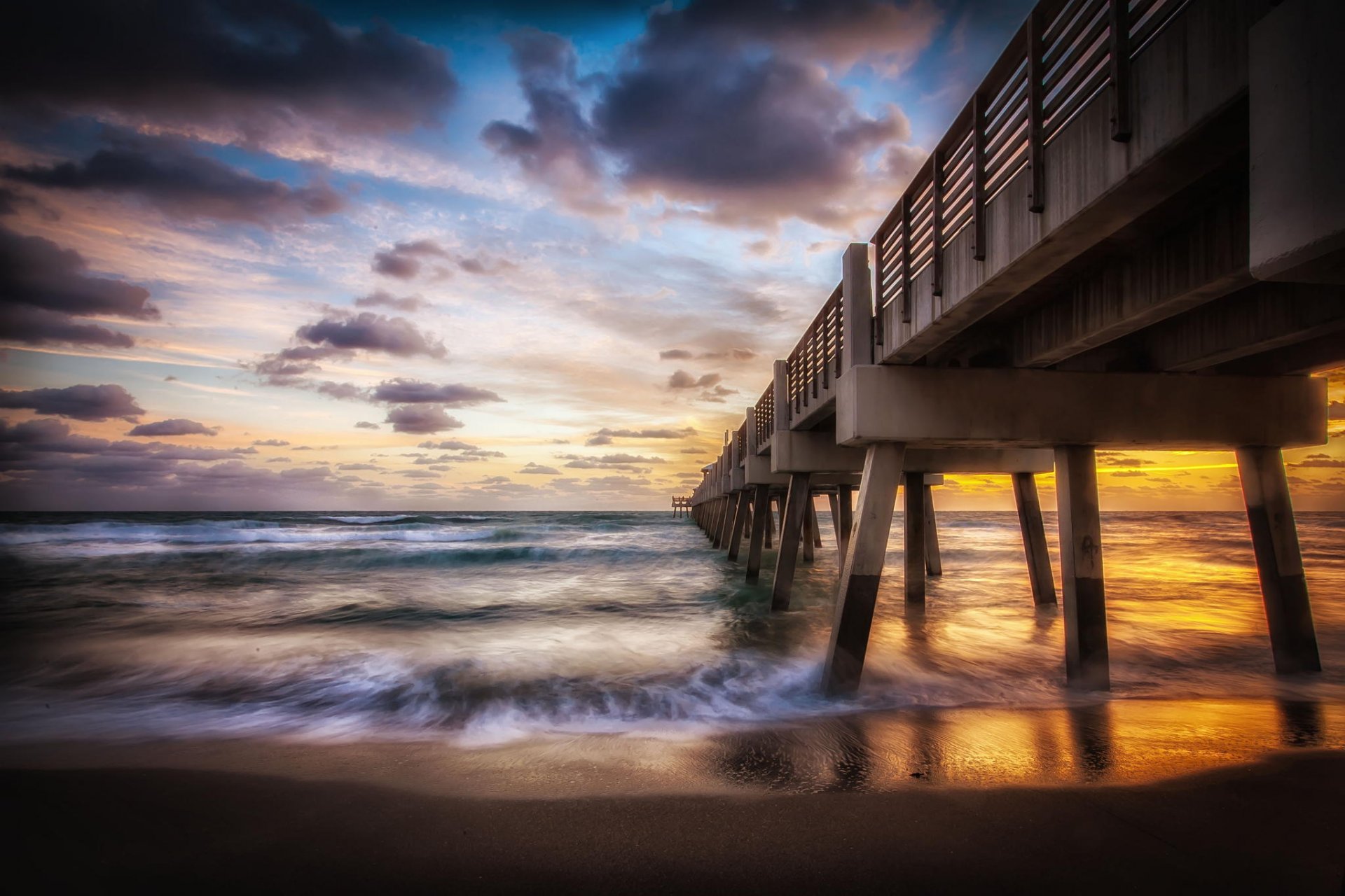 naturaleza playa muelle amanecer nubes