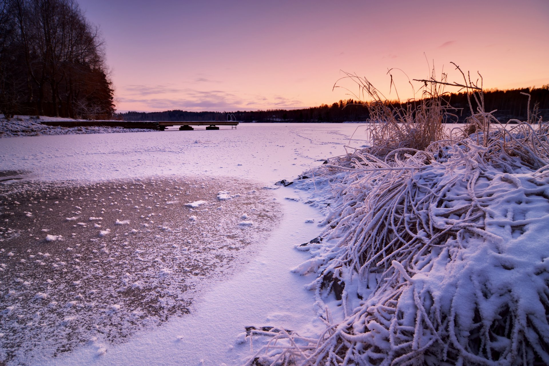 winter night pier frost