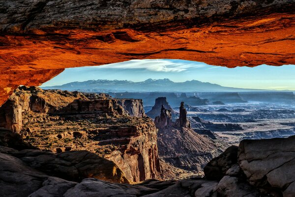 Rocky canyon walls at sunset