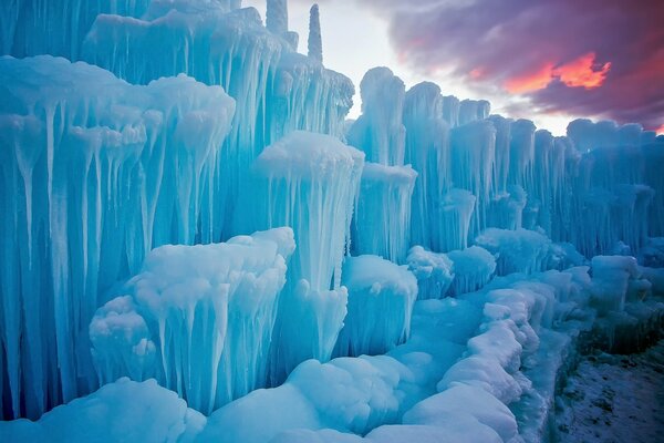 Icy natural massifs in the snow