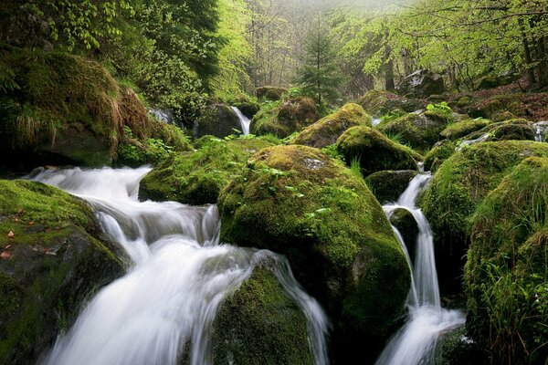 La belleza del río, el flujo de la ladera