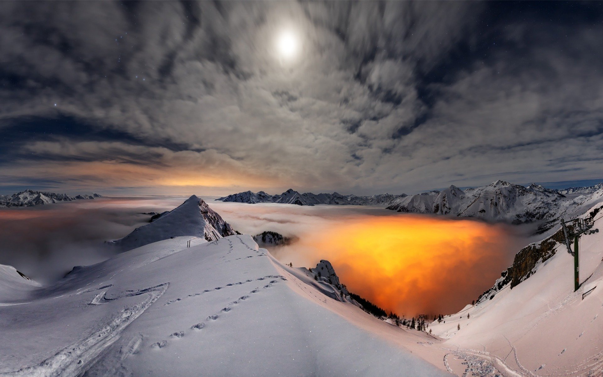 nature paysage hiver montagnes neige nuages ciel