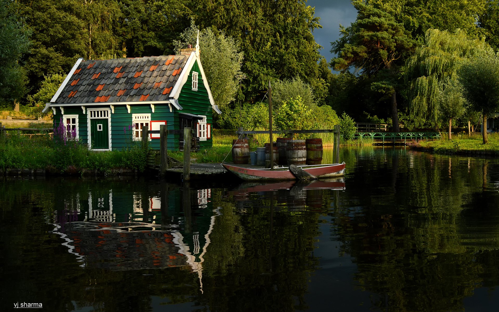 natur sommer bäume fluss teich park boot hütte