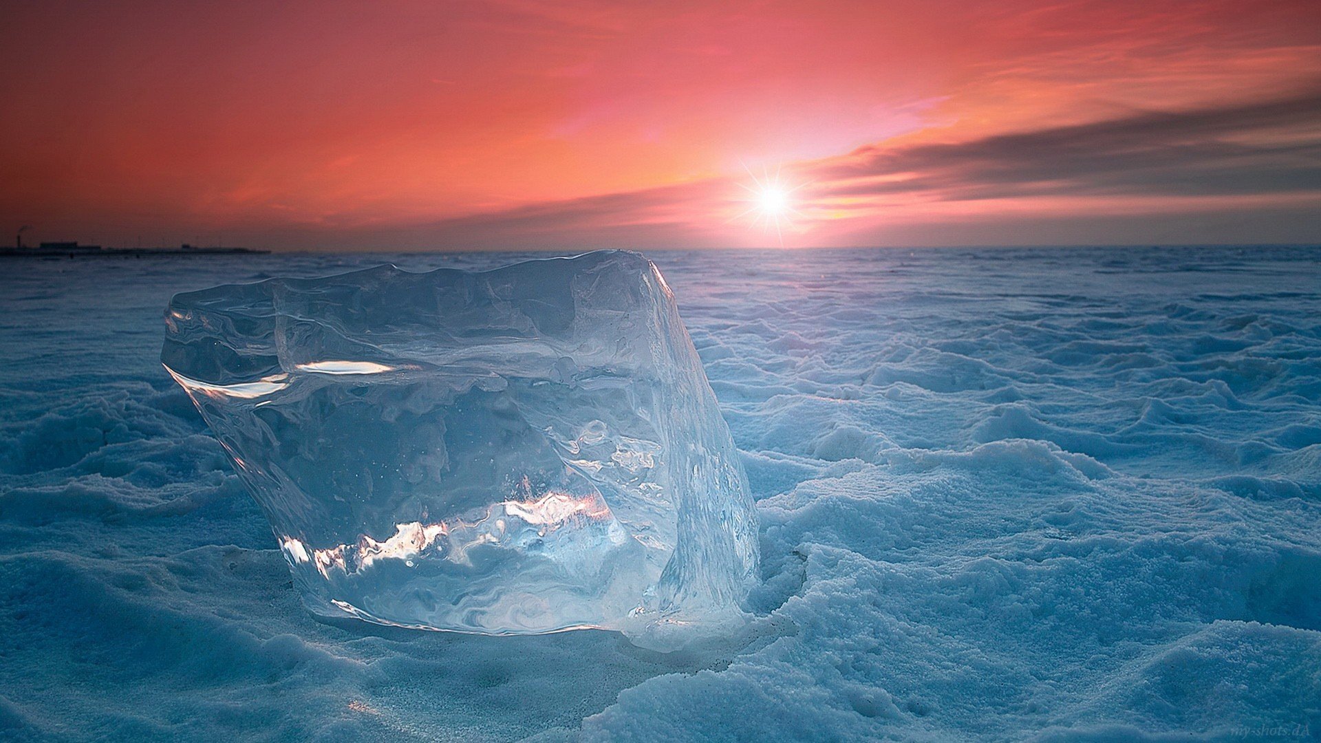 nieve hielo témpano de hielo frío puesta de sol