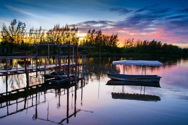 Beautiful sunset on the river bank