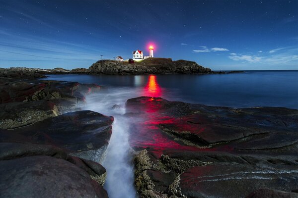 Lighthouse in the Atlantic Ocean by starlight