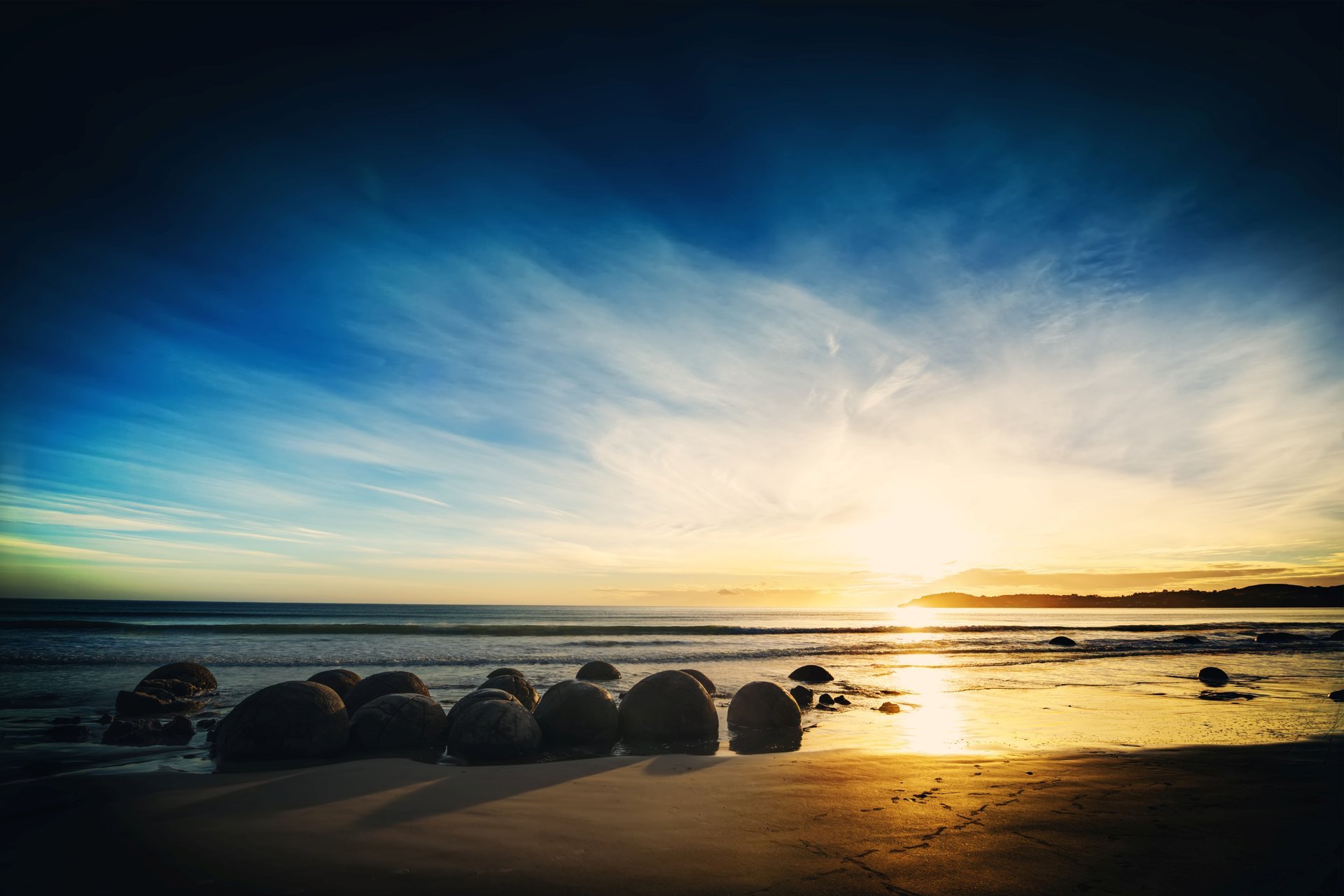 natura paesaggio mare acqua sabbia pietre orizzonte tramonto cielo nuvole sfondo carta da parati widescreen schermo intero widescreen widescreen