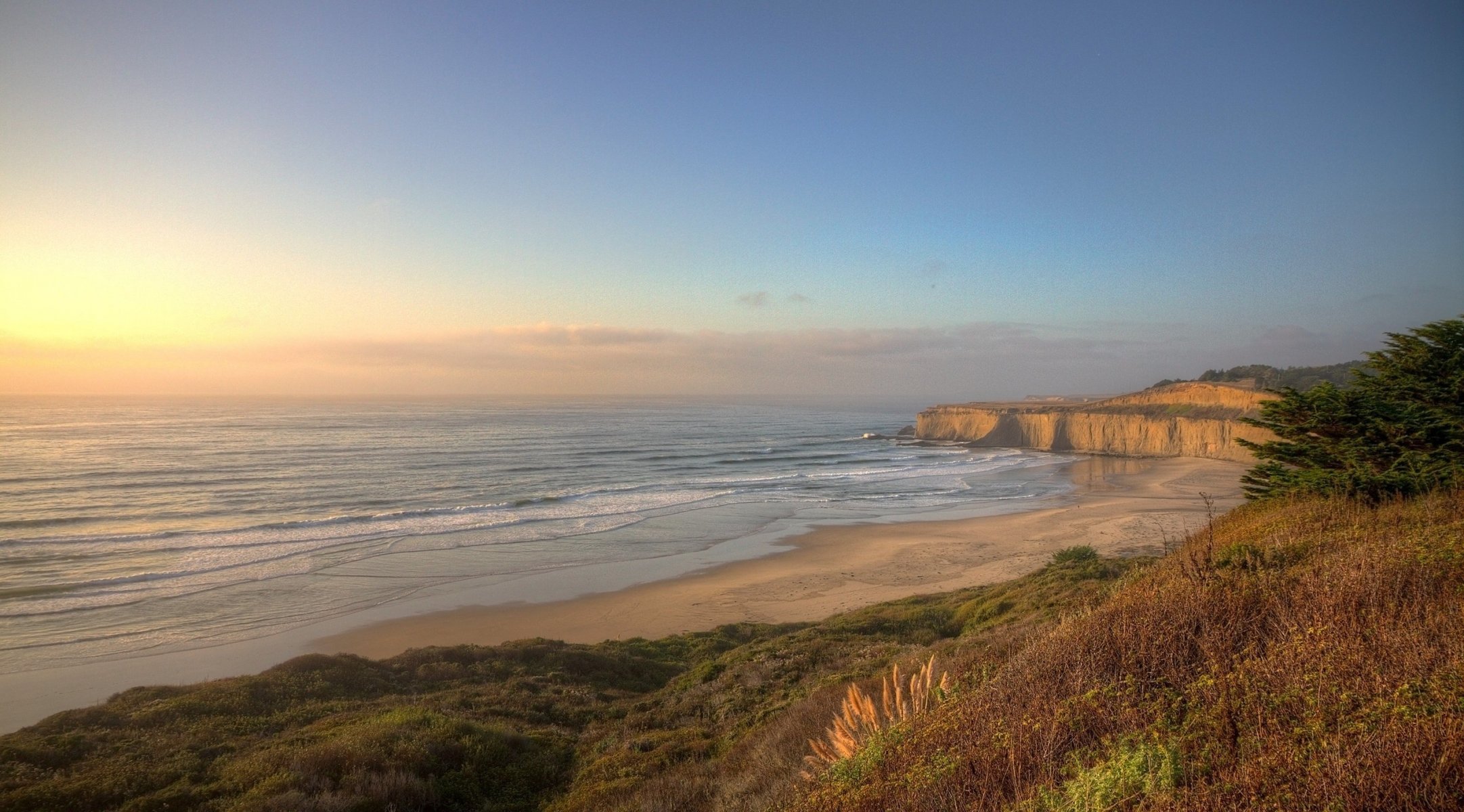 nature landscape sand beach grass sea sunset sky