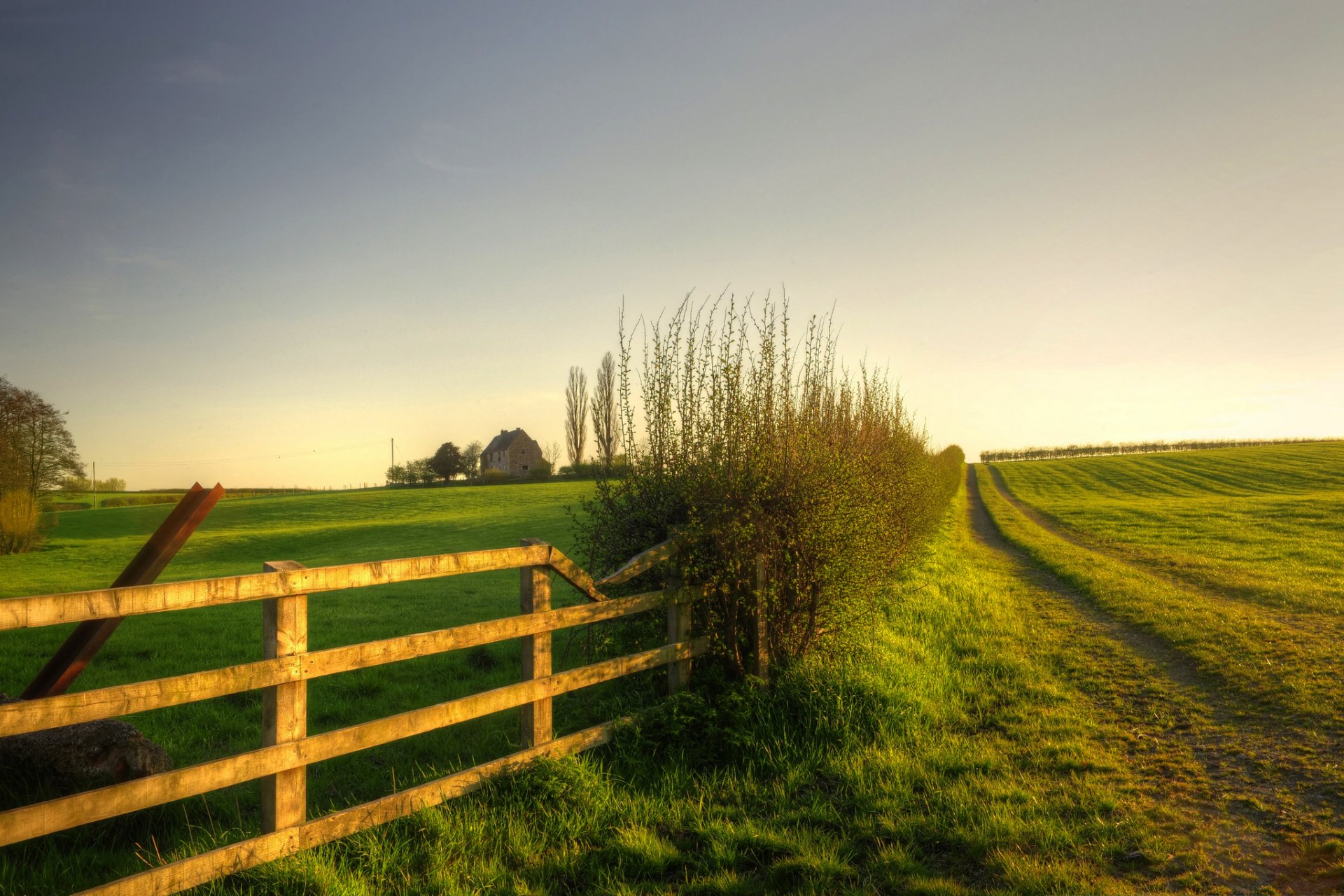 nature landscape greenery meadow grass plants fence gate fence fence field house sky background wallpaper widescreen fullscreen widescreen widescreen