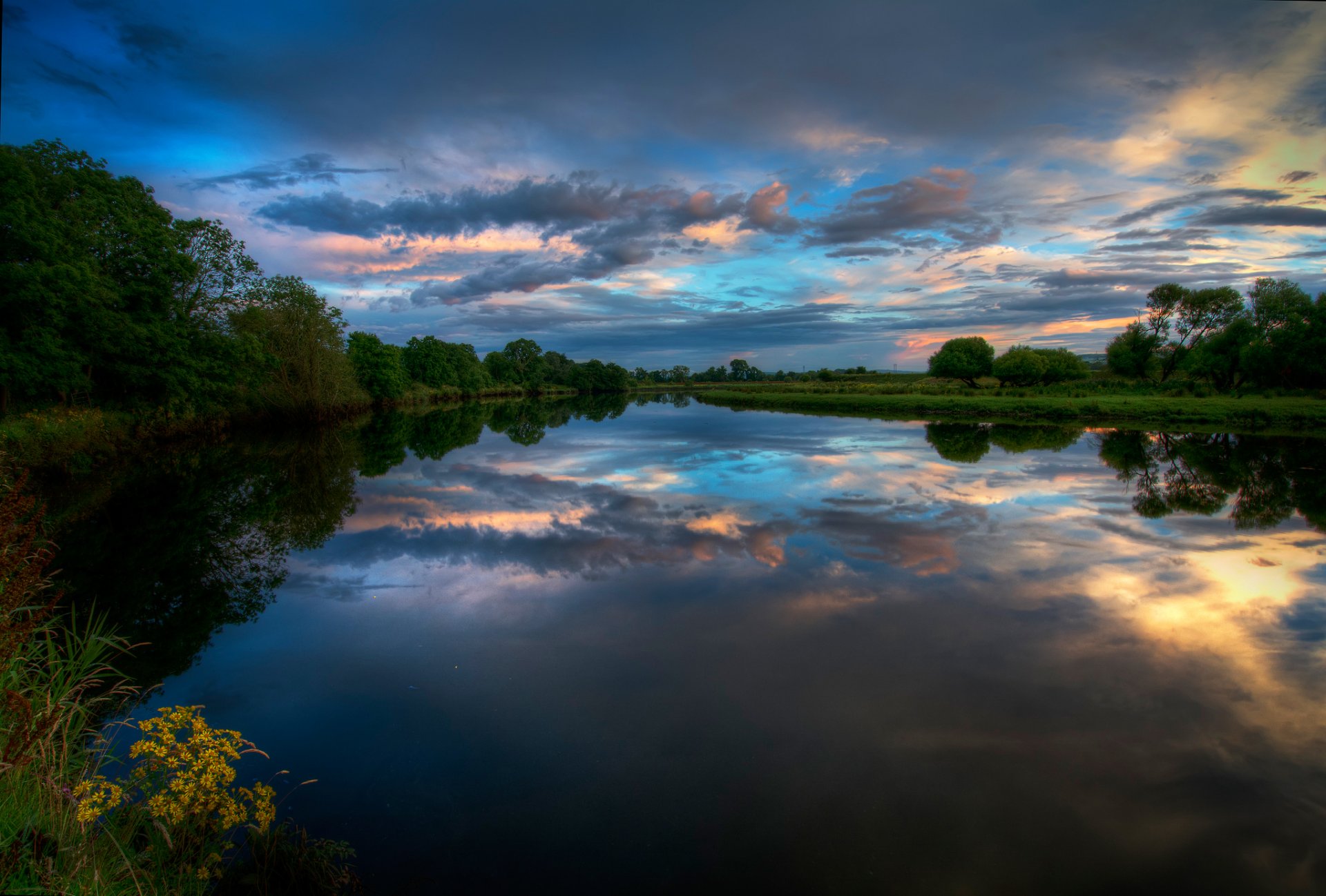 irland fluss abend sonnenuntergang wolken