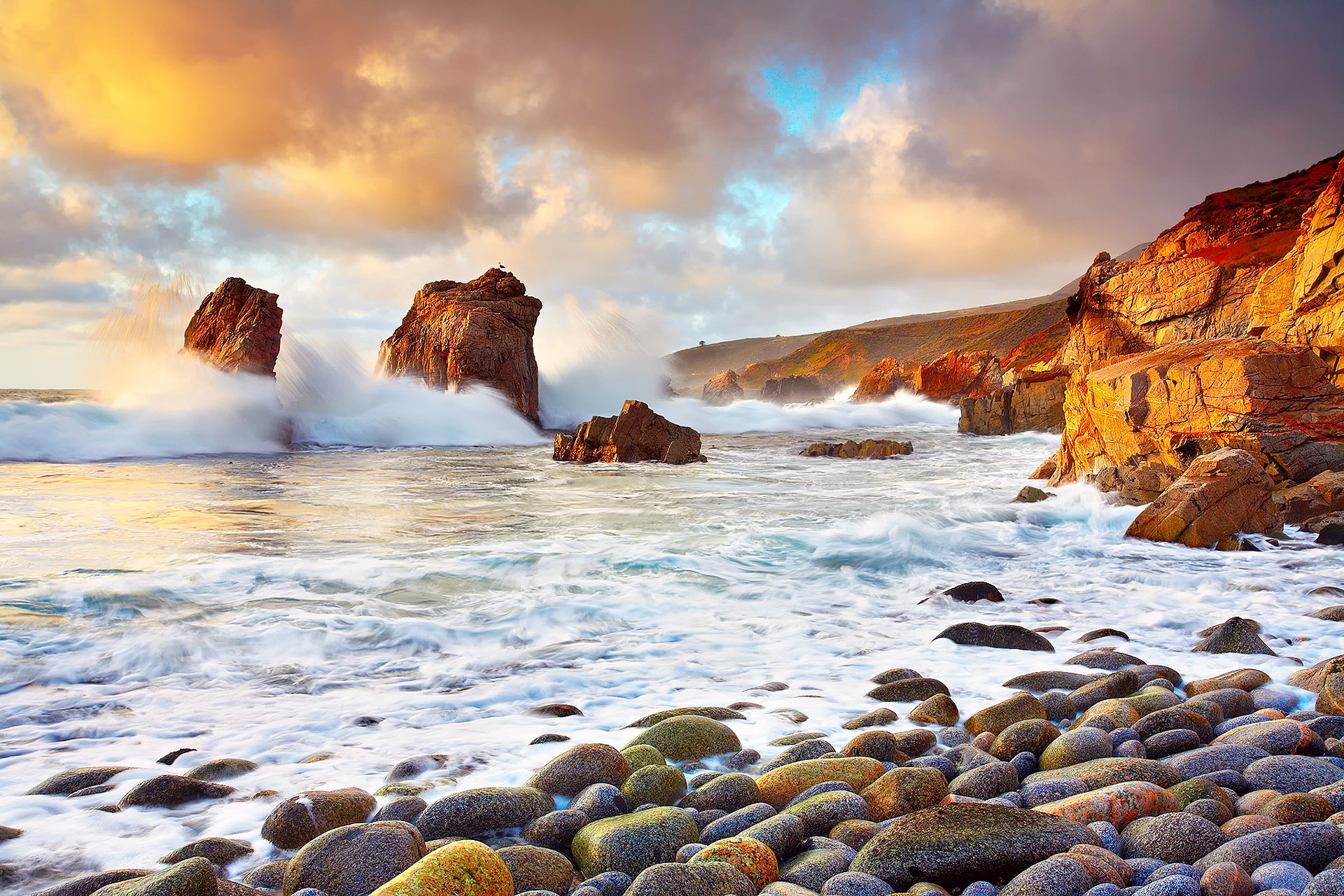 états-unis californie océan roches nuages pierres vagues