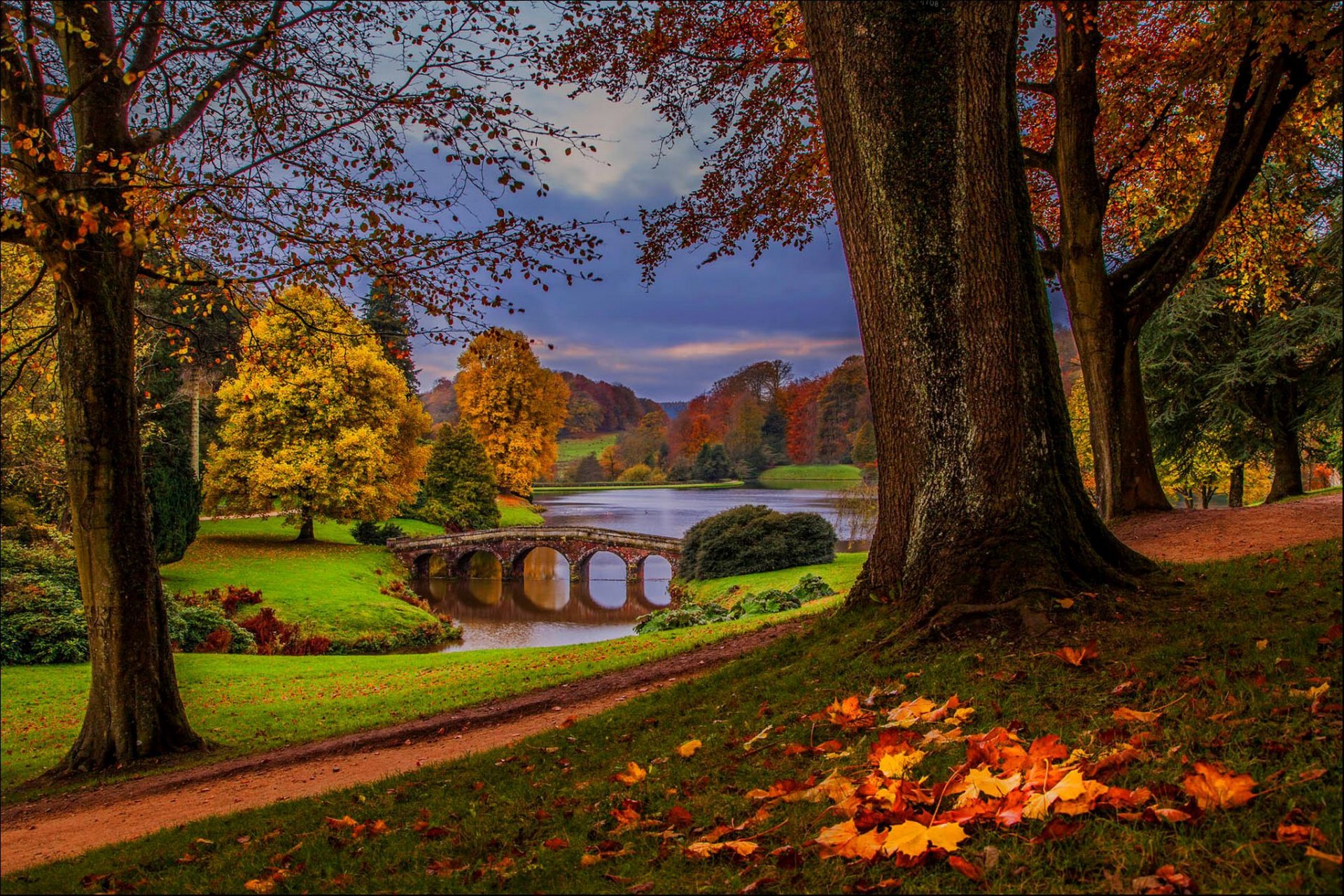 feuilles parc ruelle arbres forêt automne marche hdr nature rivière eau ciel vue chute vue