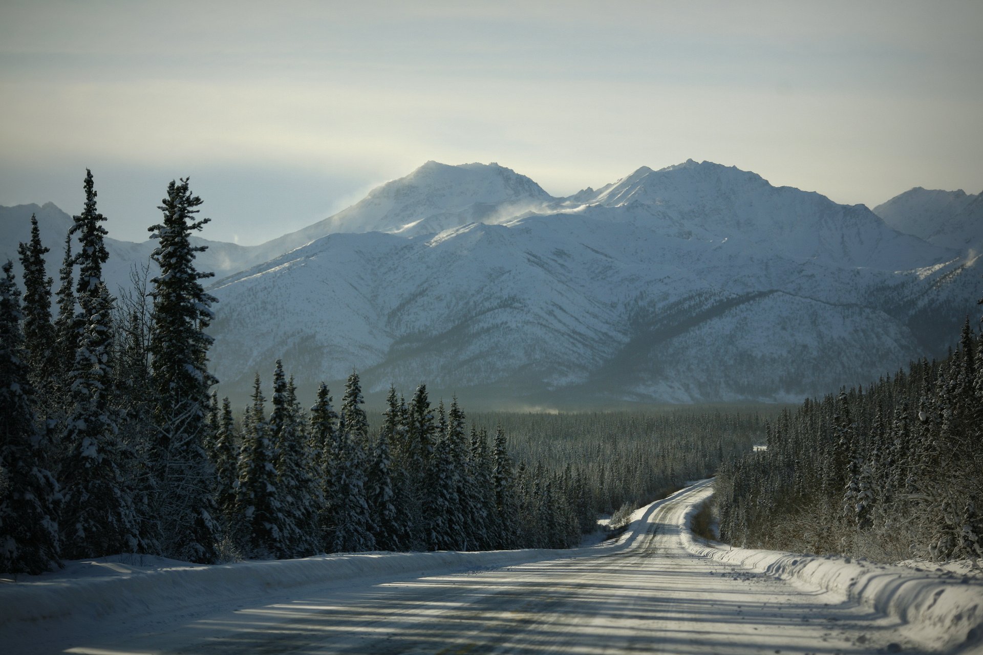 mountain snow forest road nature