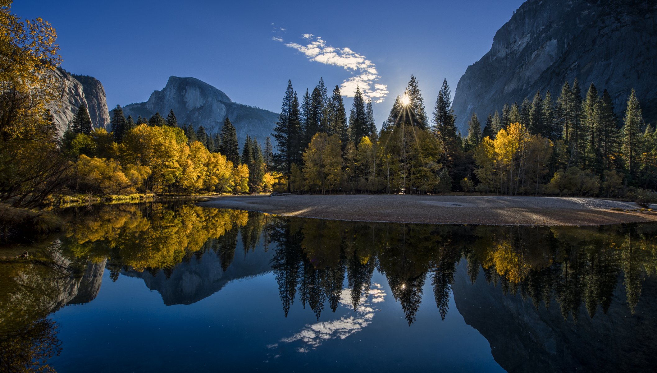 california yosemite parque nacional montañas bosque lago otoño mañana amanecer