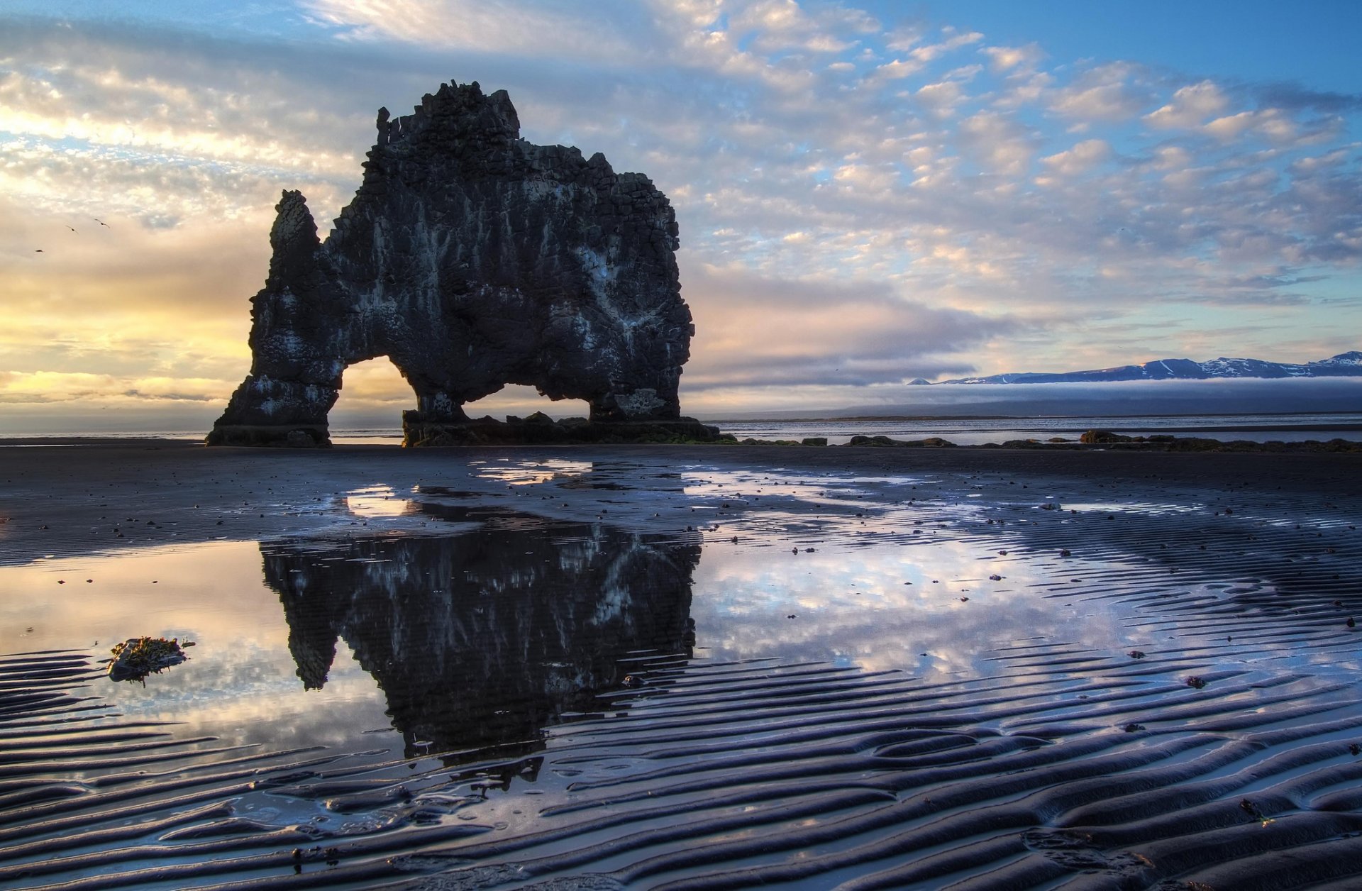 iceland sea gulf rock morning dawn