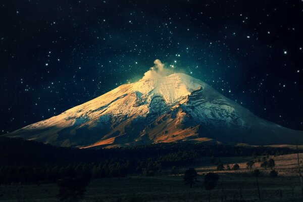 Night mountain in the moonlight