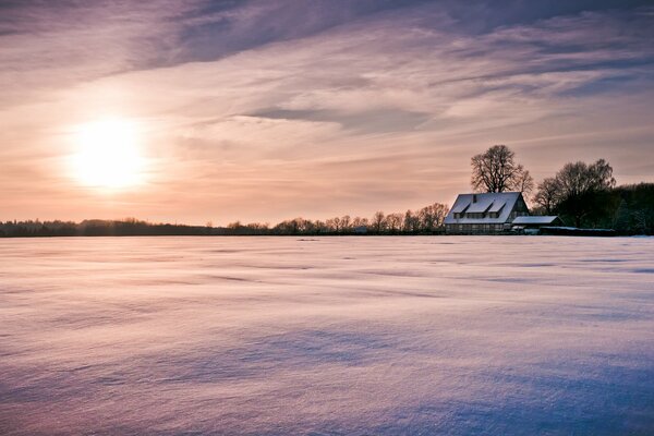 Winter morning on the outskirts of the village