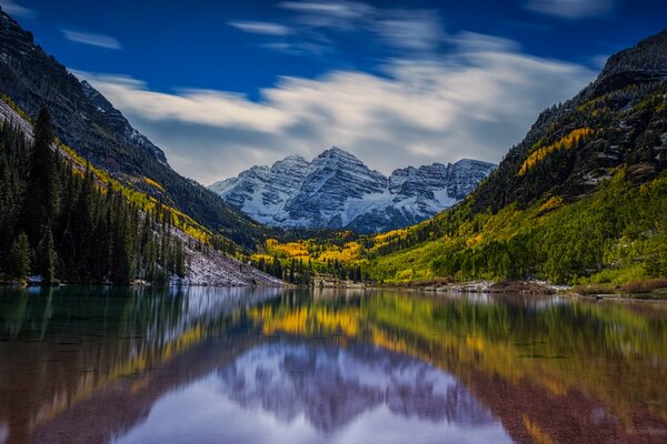 Nel riflesso del lago foresta e Montagna