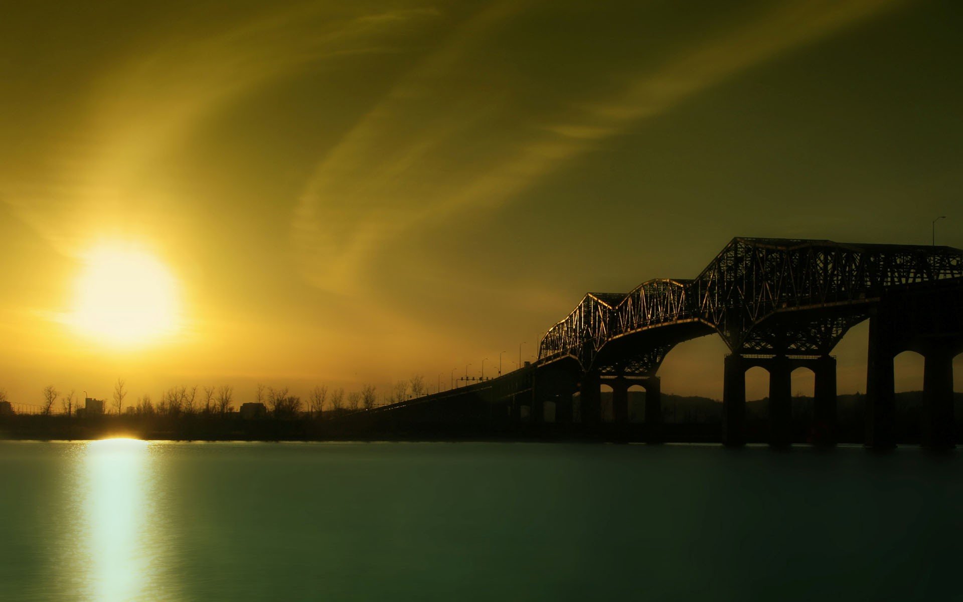 amanecer río puente