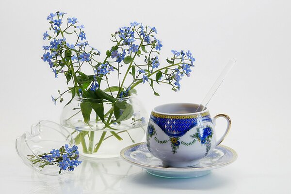 Beautiful cup with blue flowers