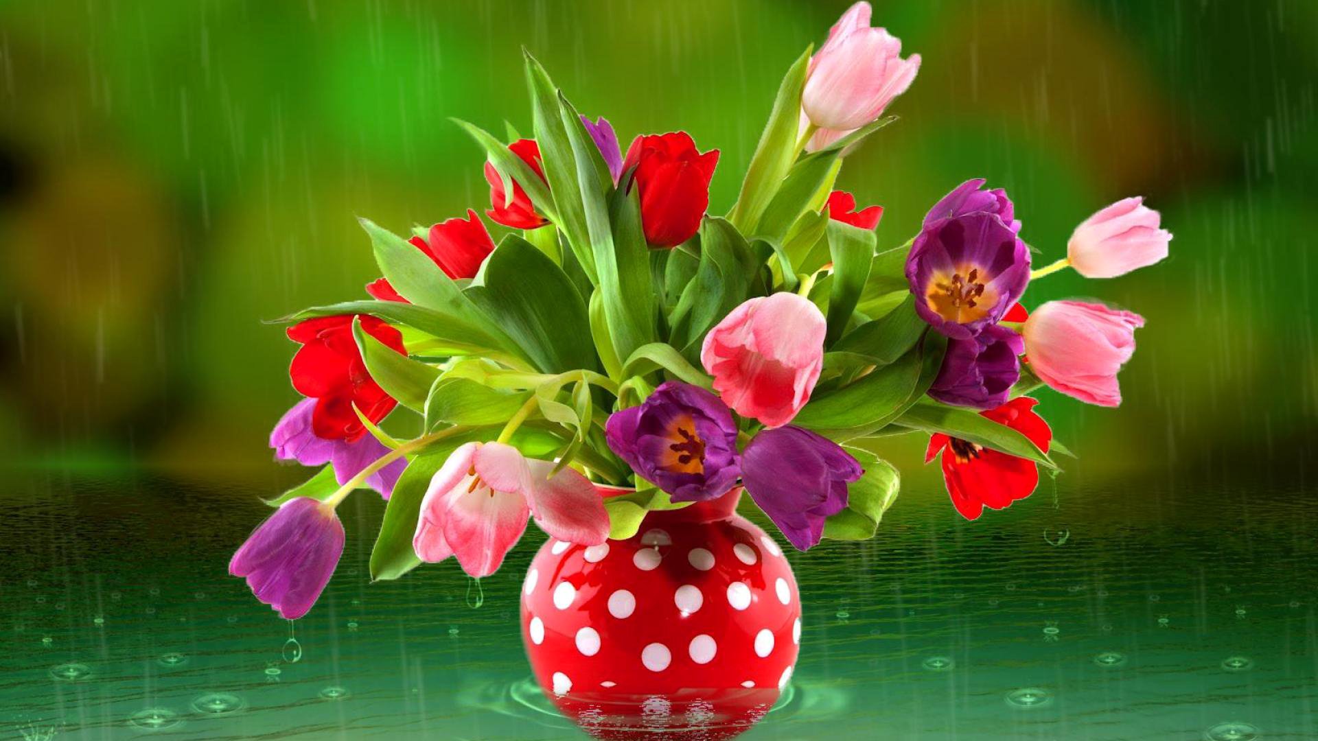 vase blumenstrauß tulpen regen tropfen wasser