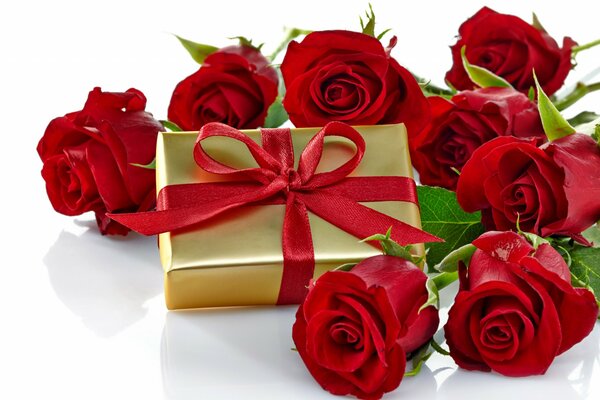 Cadeau fille et roses rouges
