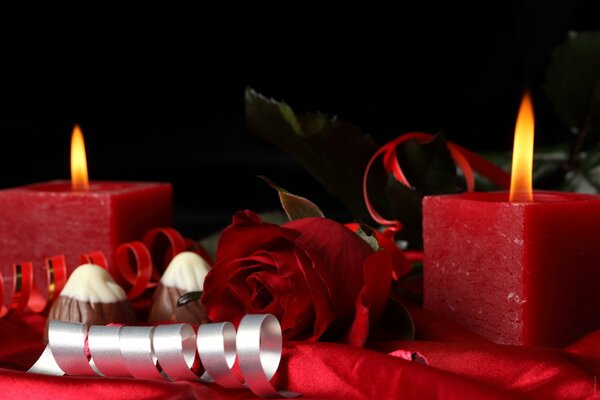 Rosa y velas para un estado de ánimo romántico