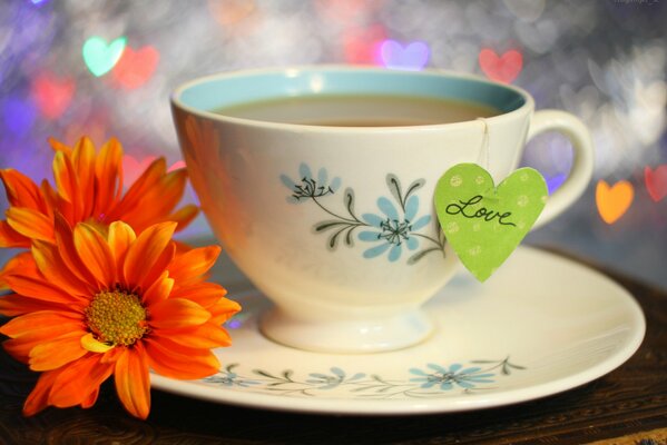 Romantic morning coffee with flowers