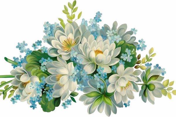 Красивой орнамент из лилий и незабудок
