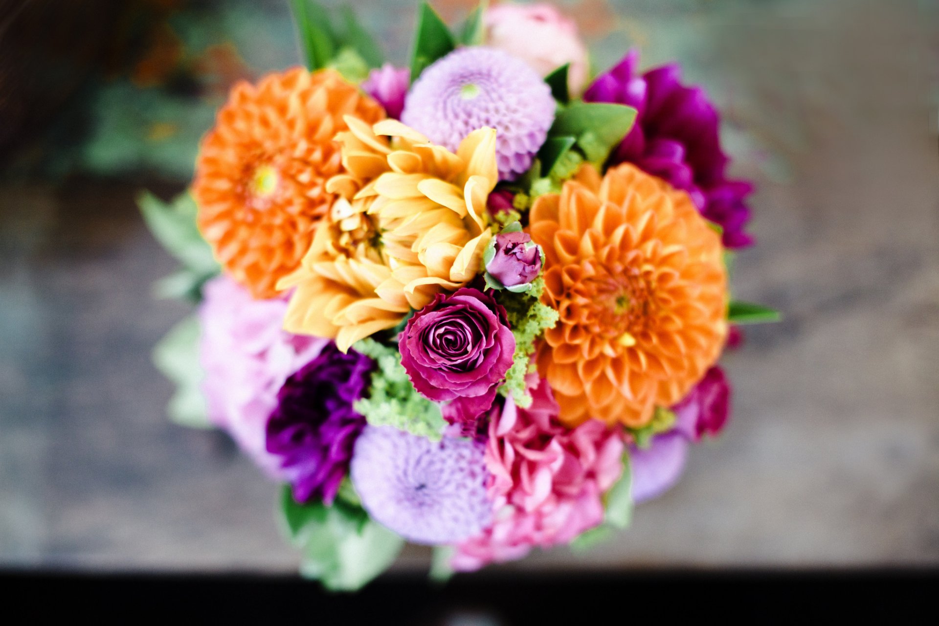 bouquet fleurs dahlias orange lilas roses rose